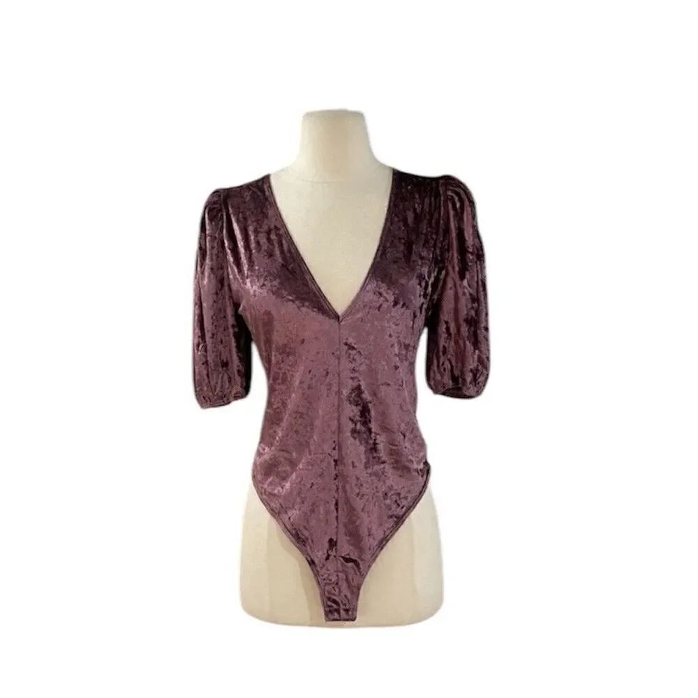 Intimately Free People Don’t You Wish Velvet Bodysuit Plum Women’s Size L